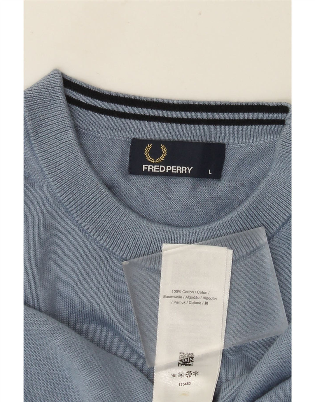 FRED PERRY Mens Crew Neck Jumper Sweater Large Blue Cotton