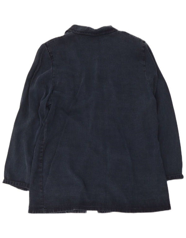 vintage Femmes 2 Bouton Longline Blazer Veste UK 20 2XL Bleu Marine Lyocell