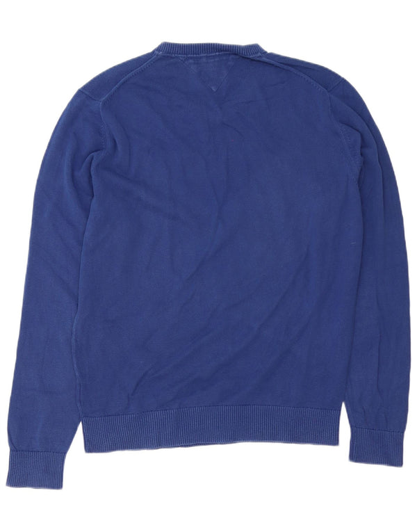 Tommy Hilfiger Mens V-Neck Jumper Sweater Large Blue Cotton
