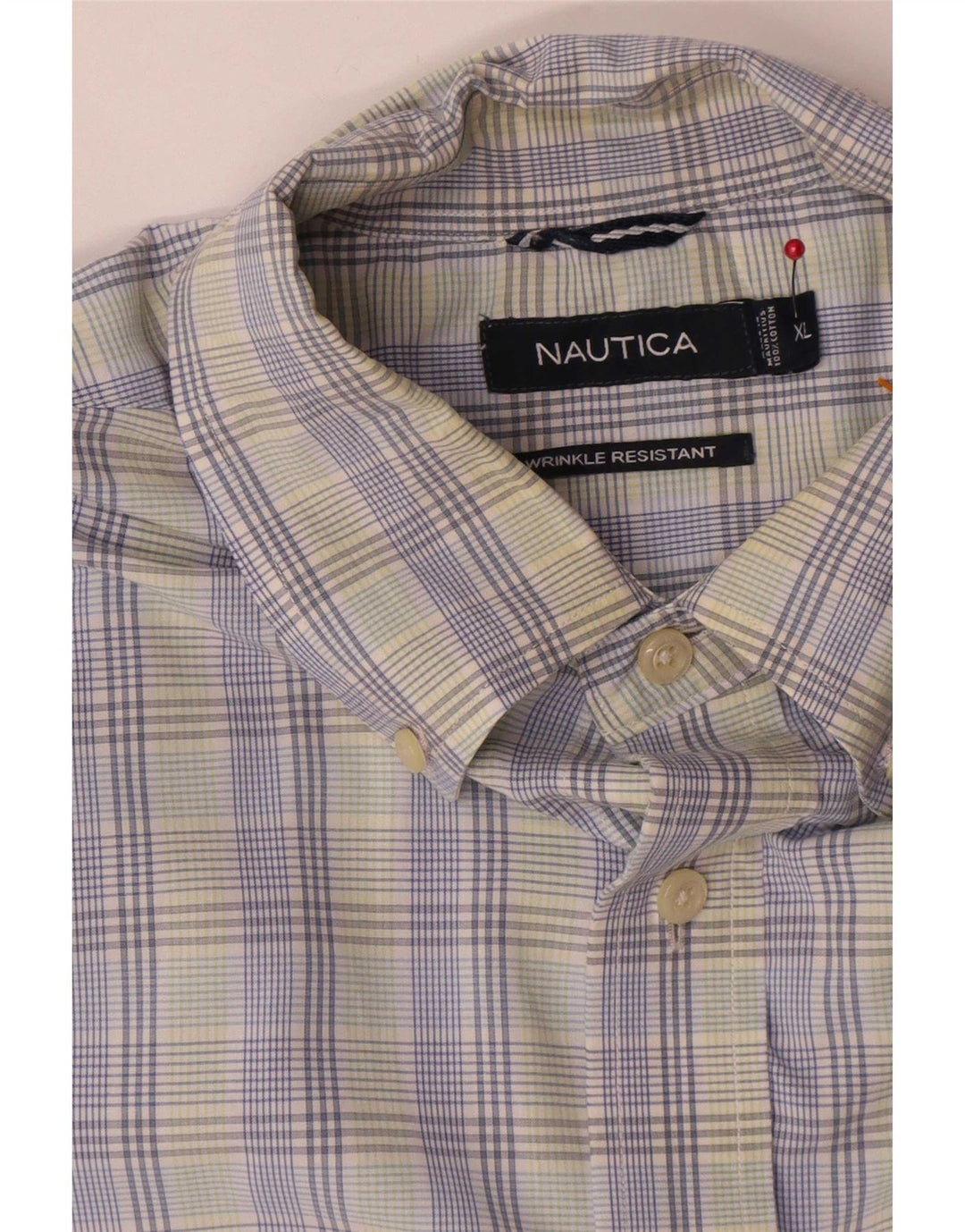 Nautica Mens Short Sleeve Shirt XL Blue Check Cotton