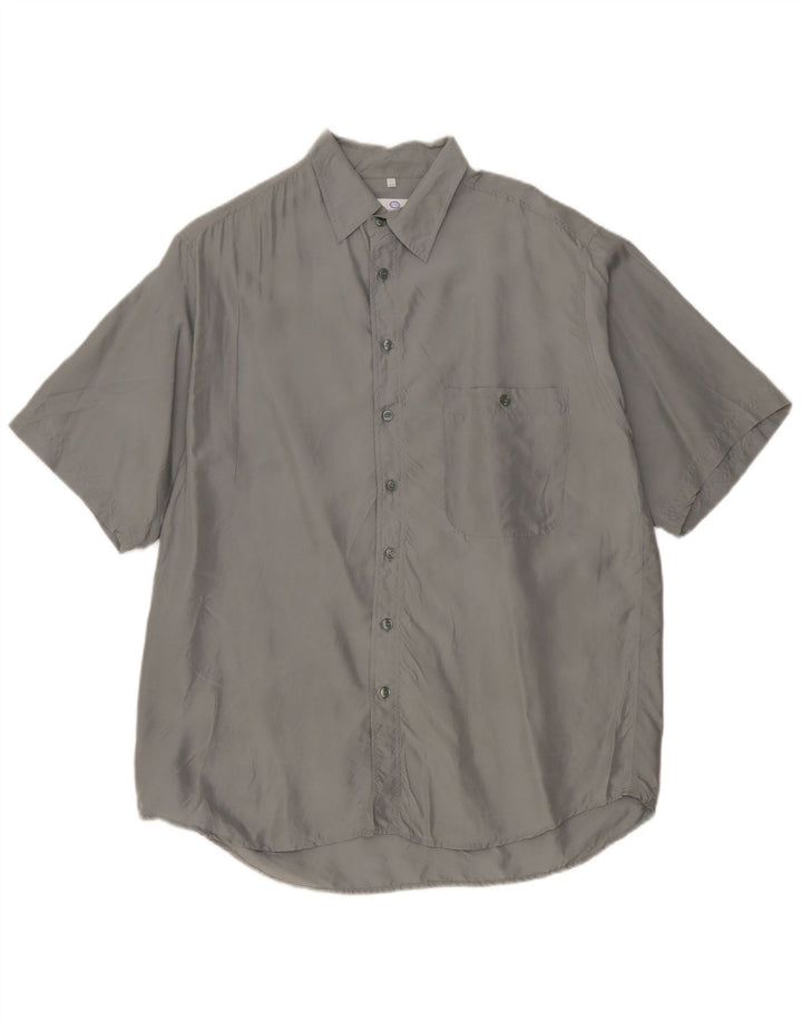 New Fast Mens Short Sleeve Shirt Size 41/42 Large Grey Silk
