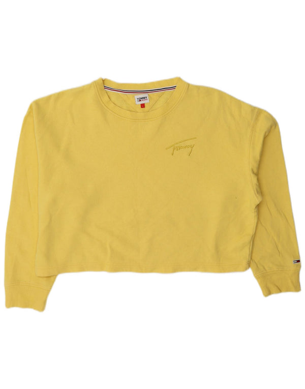 Tommy Hilfiger Donna Crop Oversize Felpa Maglione UK 16 Grande Giallo