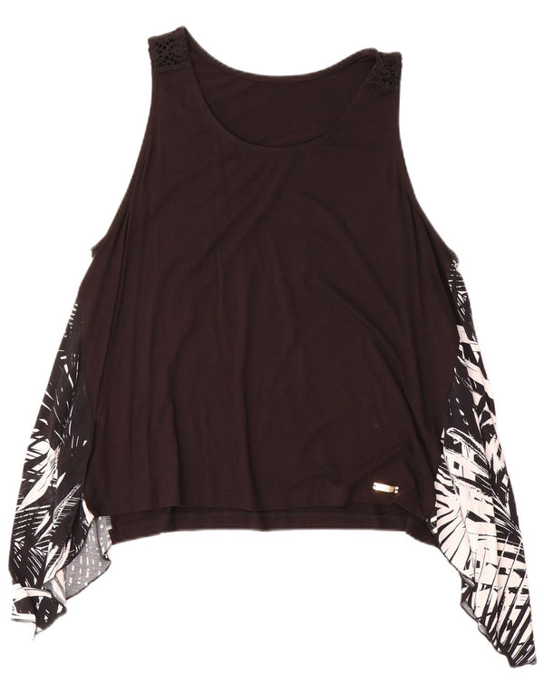 Coveri Dame Asymmetrisk Vest Top UK 18 XL Sort Floral Viscose