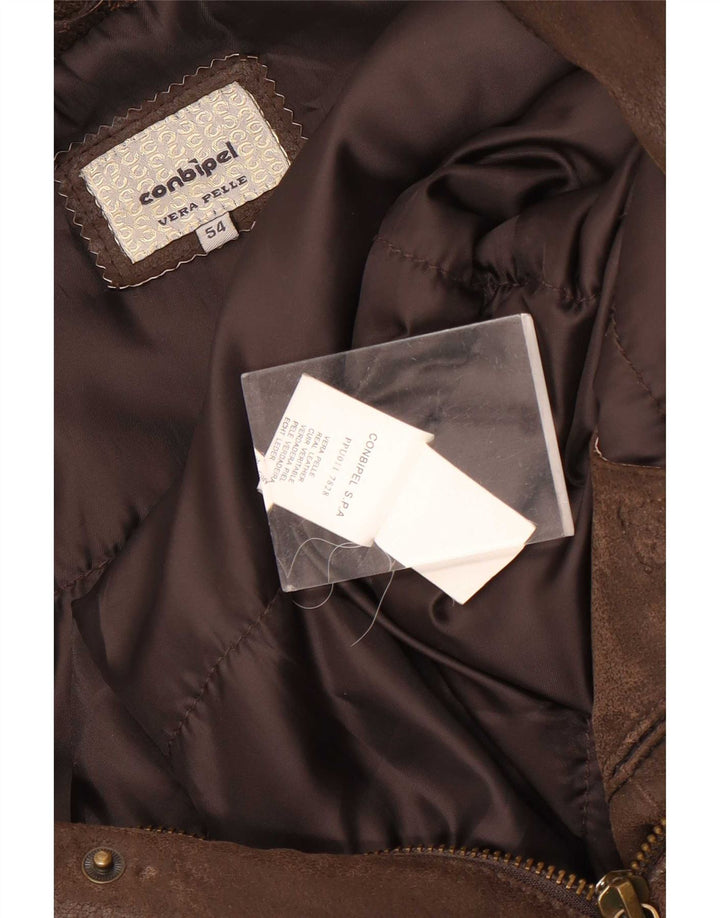 Conbipel Mens Bomber Suede Jacket IT 54 XL Brown Leather