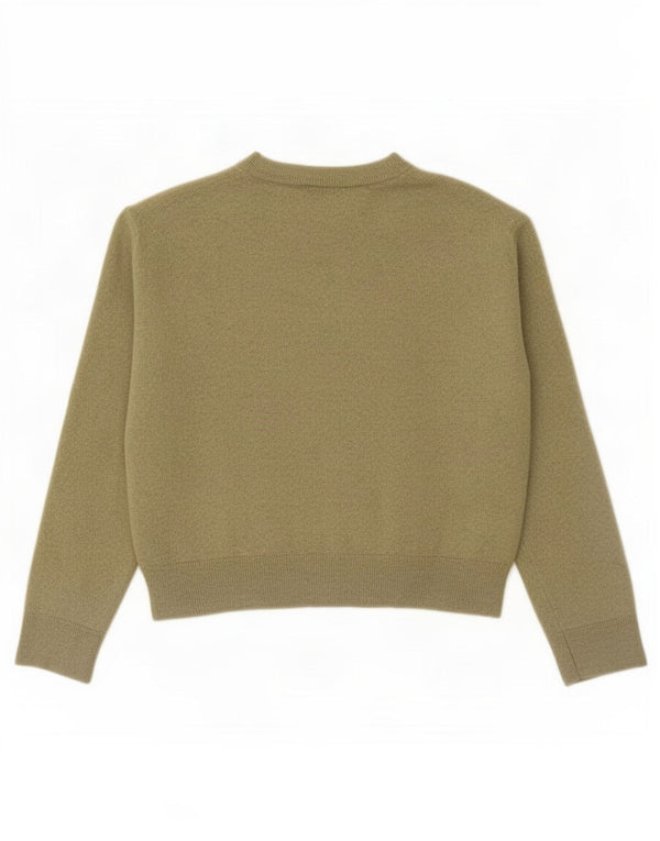 Zara Womens Crop Crew Neck Jumper Sweater UK 10 Small Green Wool