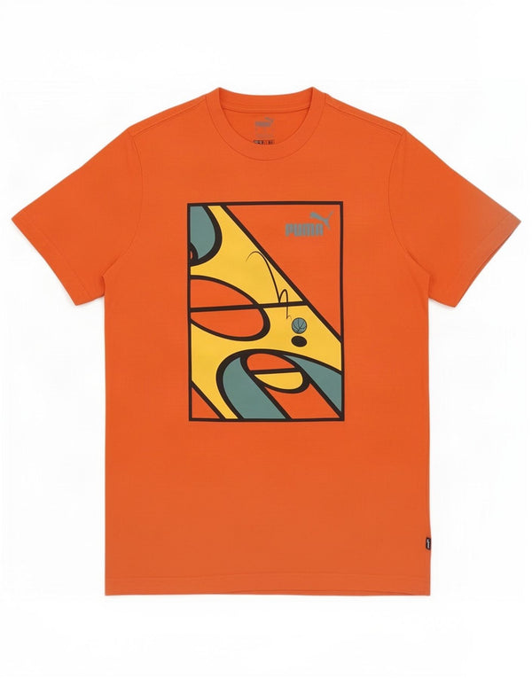 Puma Mens Graphic T-Shirt Top Small Orange Cotton
