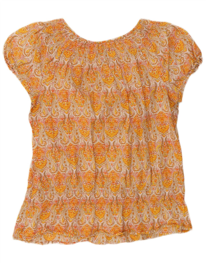 Izod Womens Blouse Top UK 12 Medium Yellow Paisley Cotton