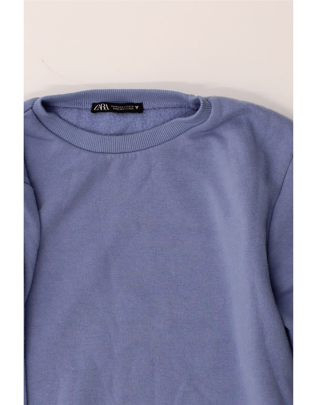 ZARA Womens Crop Sweatshirt Jumper UK 14 Medium Blue Polyester Vintage Zara and Second-Hand Zara from Messina Hembry 