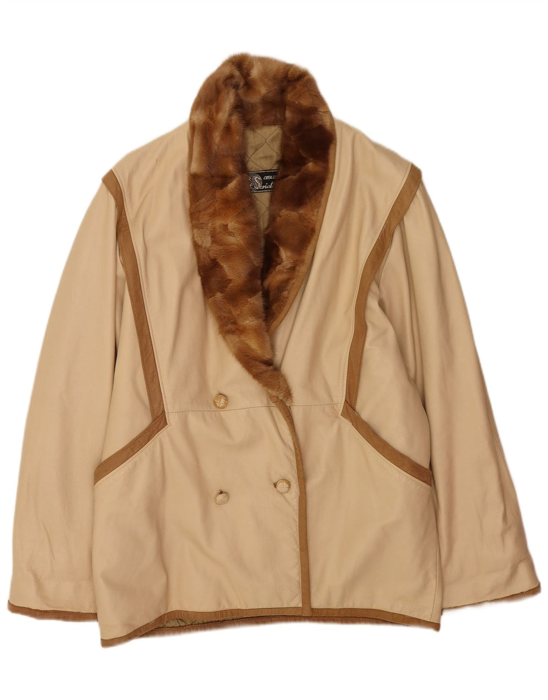 Vintage Womens Double Breasted Coat UK 16 Large Beige