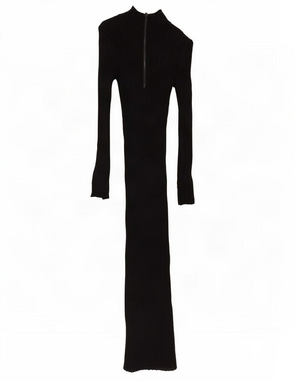 Zara Damen Langarm-Pulloverkleid mit Reißverschluss, Gr. 10, Größe S, schwarze Viskose