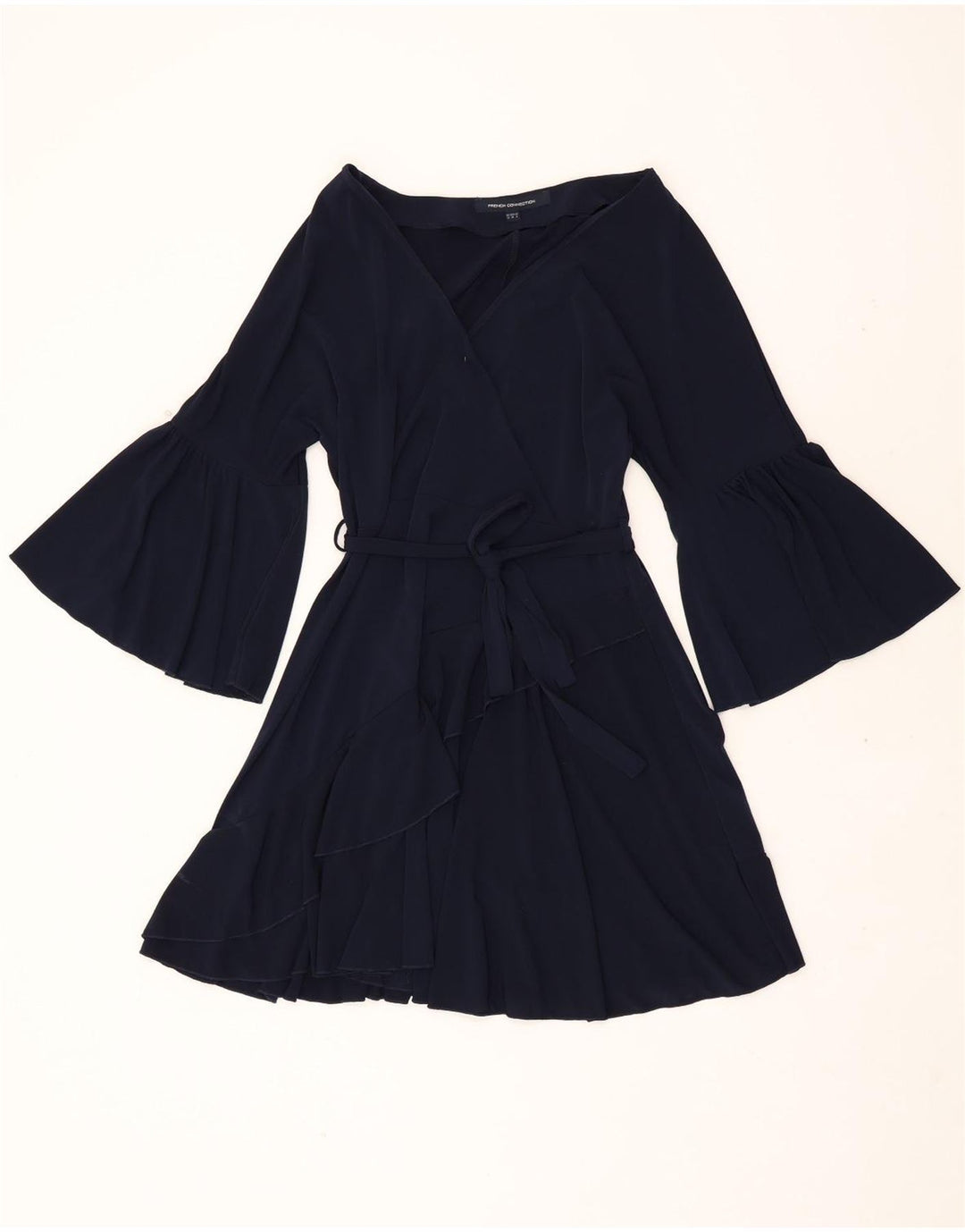 FRENCH CONNECTION Womens 3/4 Sleeve Wrap Dress UK 12 Medium Navy Blue Vintage French Connection and Second-Hand French Connection from Messina Hembry 