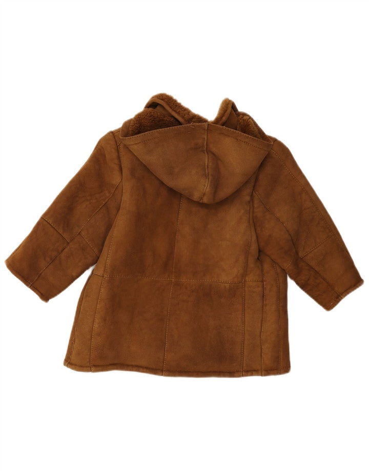 Vintage Girls Hooded Shearling Jacket 7-8 Years Brown
