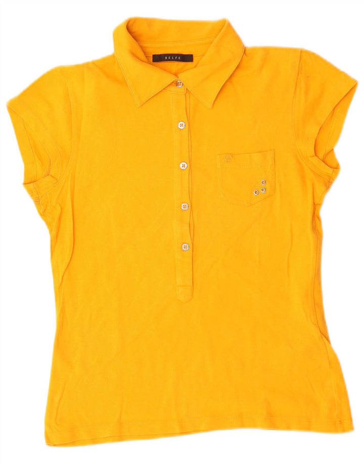 Belfe Womens Polo Shirt UK 10 Small Yellow Cotton