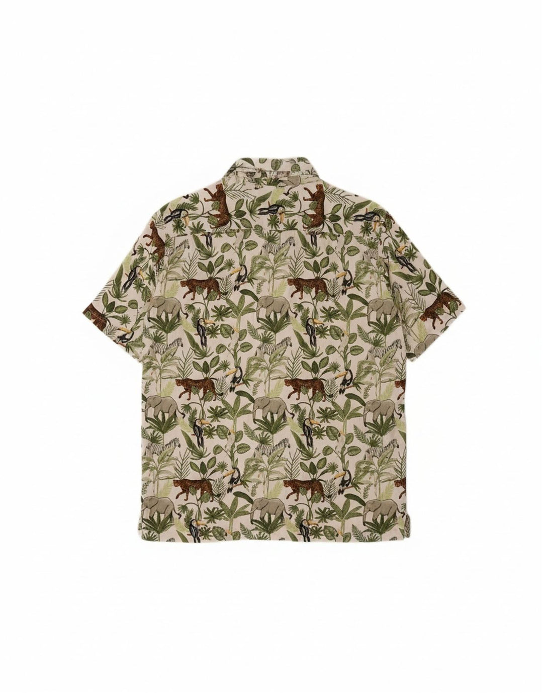TESSENTIALS Mens Jungle Short Sleeve Shirt Medium Green Animal Print