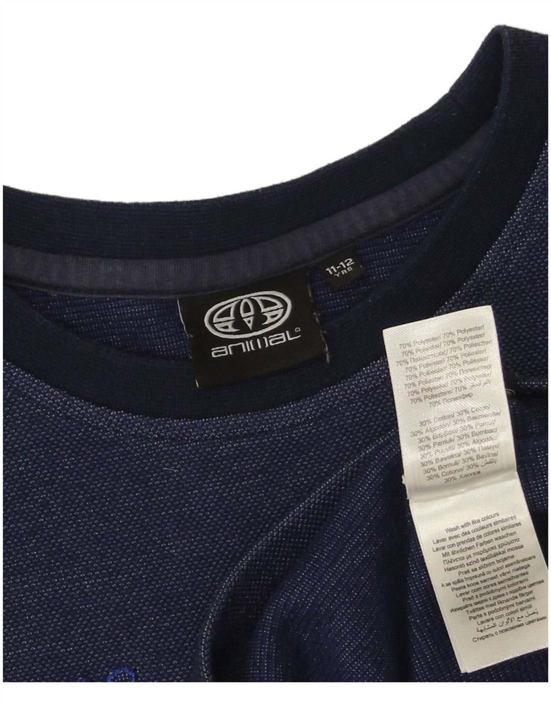 Animal Boys Graphic Top Long Sleeve 11-12 Years Navy Blue Polyester