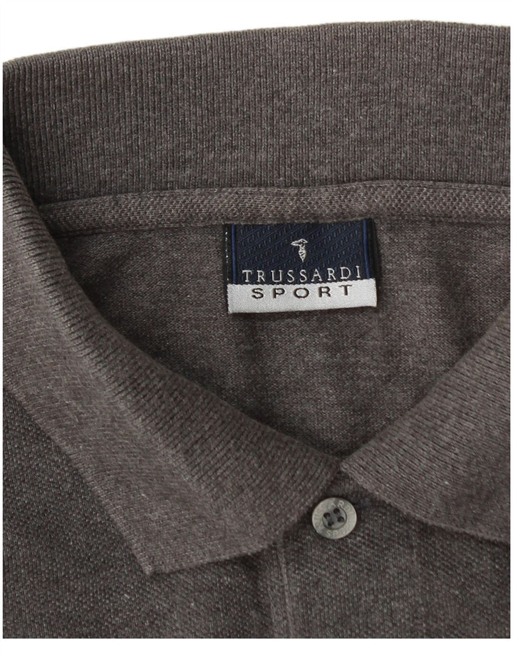 TRUSSARDI Mens Polo Shirt Large Grey Cotton