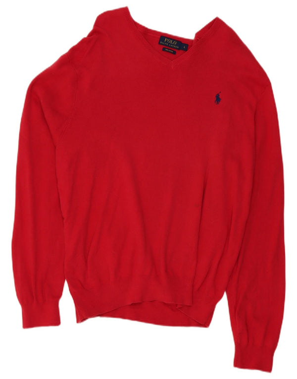 Maglione maglione con scollo a V da uomo Polo Ralph Lauren UK 16 grande cotone rosso