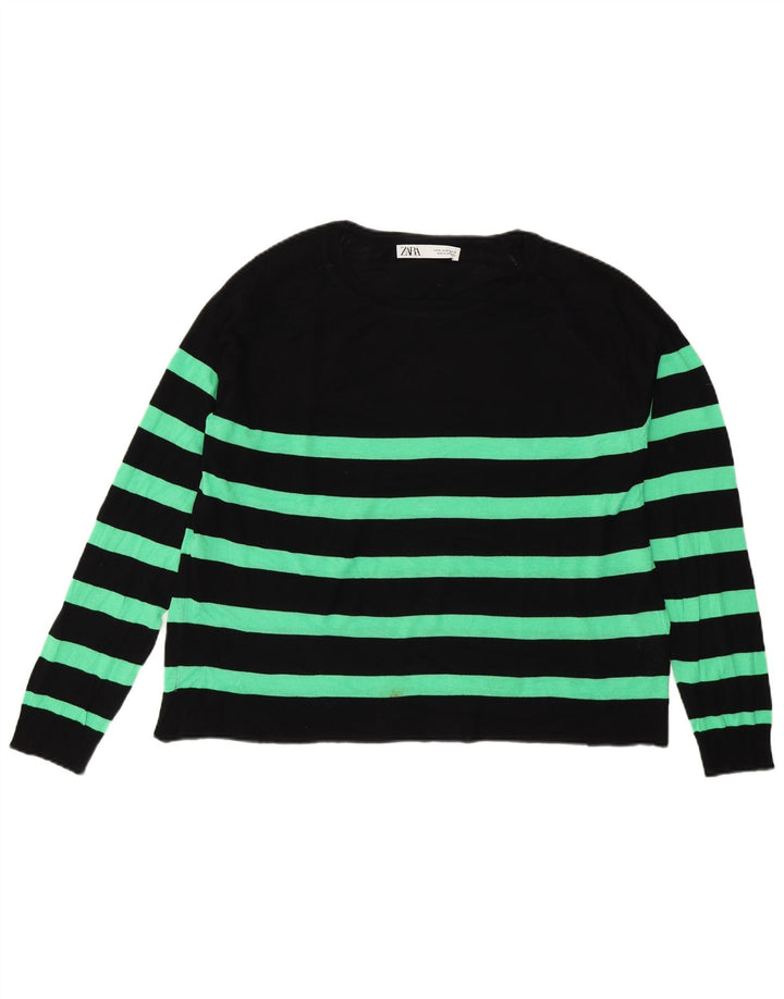 Zara Mujer Patrón Abstracto Cuello Barco Jersey Suéter UK 40 Mediano Negro