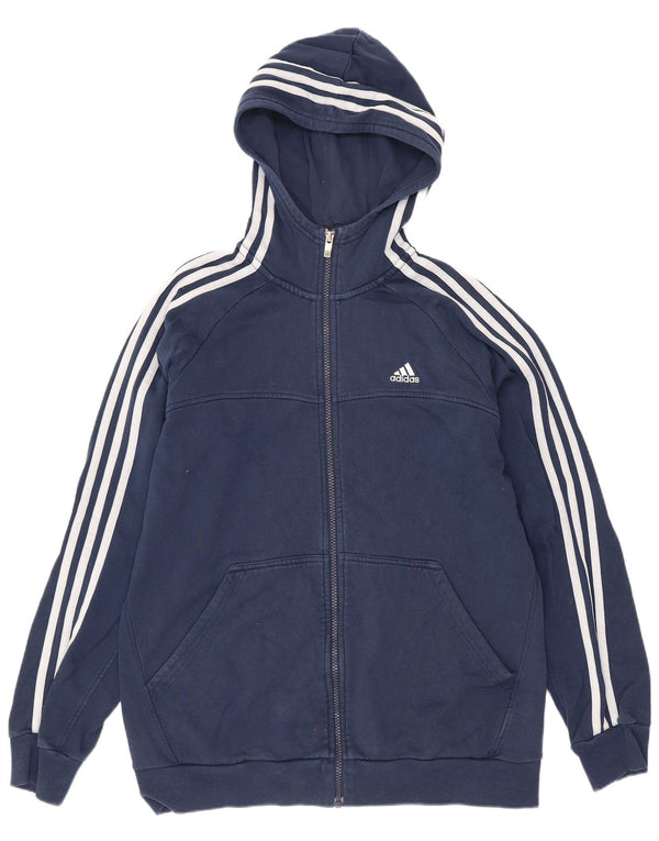 Adidas Boys Zip Hoodie Sweater 15-16 Years Navy Blue Cotton Sports