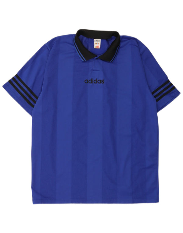Adidas Mens Polo Shirt XL Blue Striped Polyester