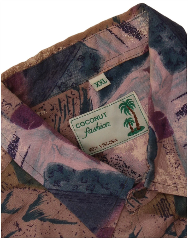 Coconut Mens Abstract Pattern Short Sleeve Shirt 2XL Purple Tropical