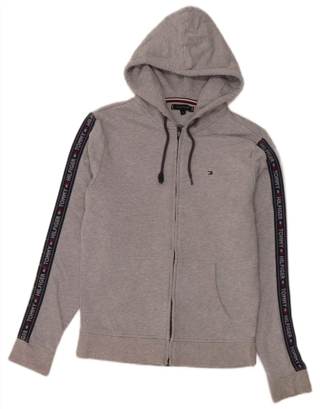 Tommy Hilfiger Mens Graphic Zip Hoodie Sweater Medium Grey Colourblock