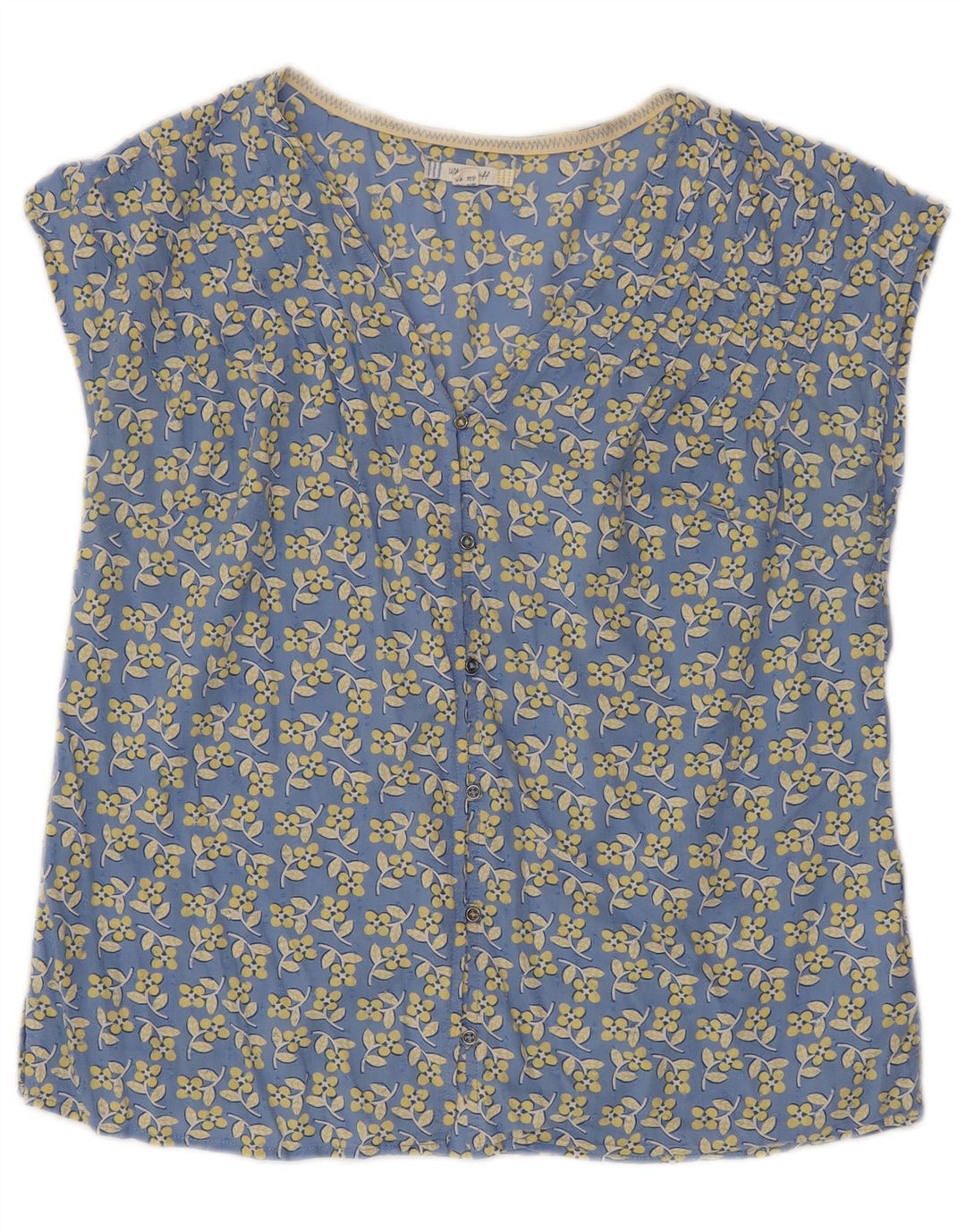 White Stuff Dame Kortærmet Bluse Top UK 12 Medium Blue Floral