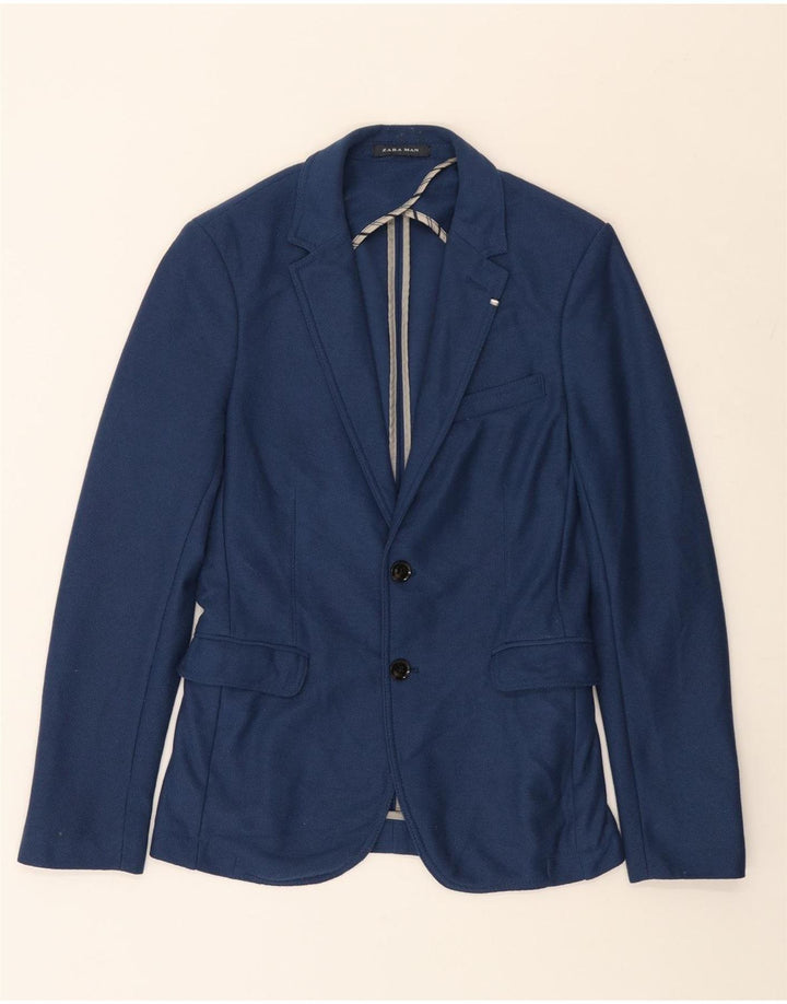 Zara Mens 2 Button Blazer Jacket UK 34 XS Navy Blue Polyester