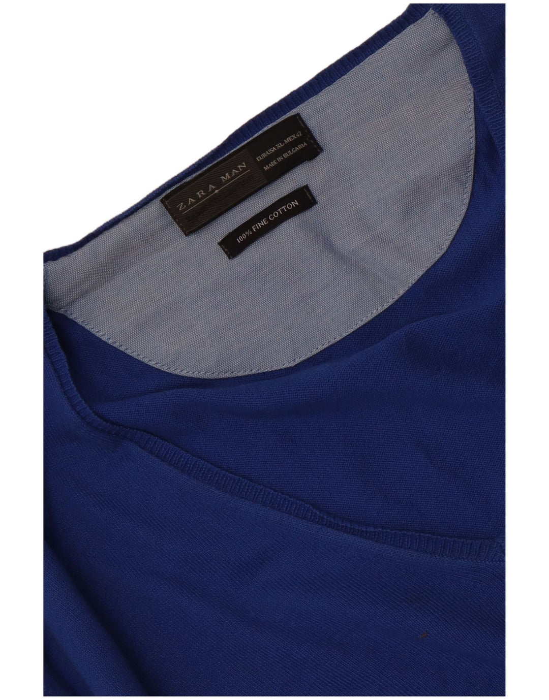 Zara Mens V-Neck Jumper Sweater XL Blue Cotton