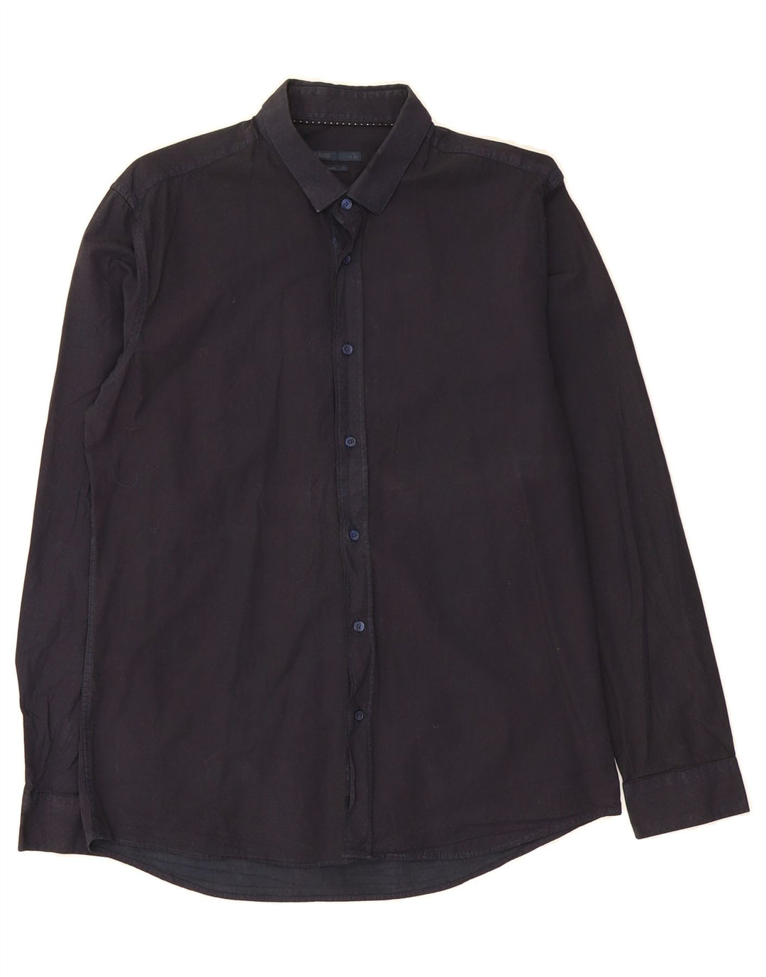 JULES Mens Fitted Shirt Size 14 Small Navy Blue Cotton Vintage Jules and Second-Hand Jules from Messina Hembry 