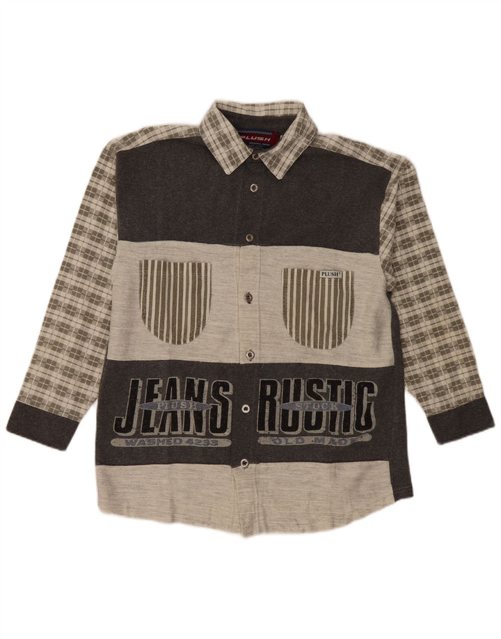 Vintage Herren-Flanellhemd mit grafischem Muster, mittelgraue Karo-Baumwolle