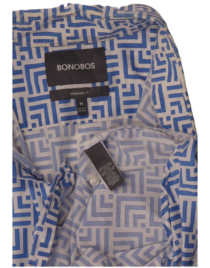 BONOBOS Mens Short Sleeve Standard Fit Shirt Medium Blue Geometric Cotton