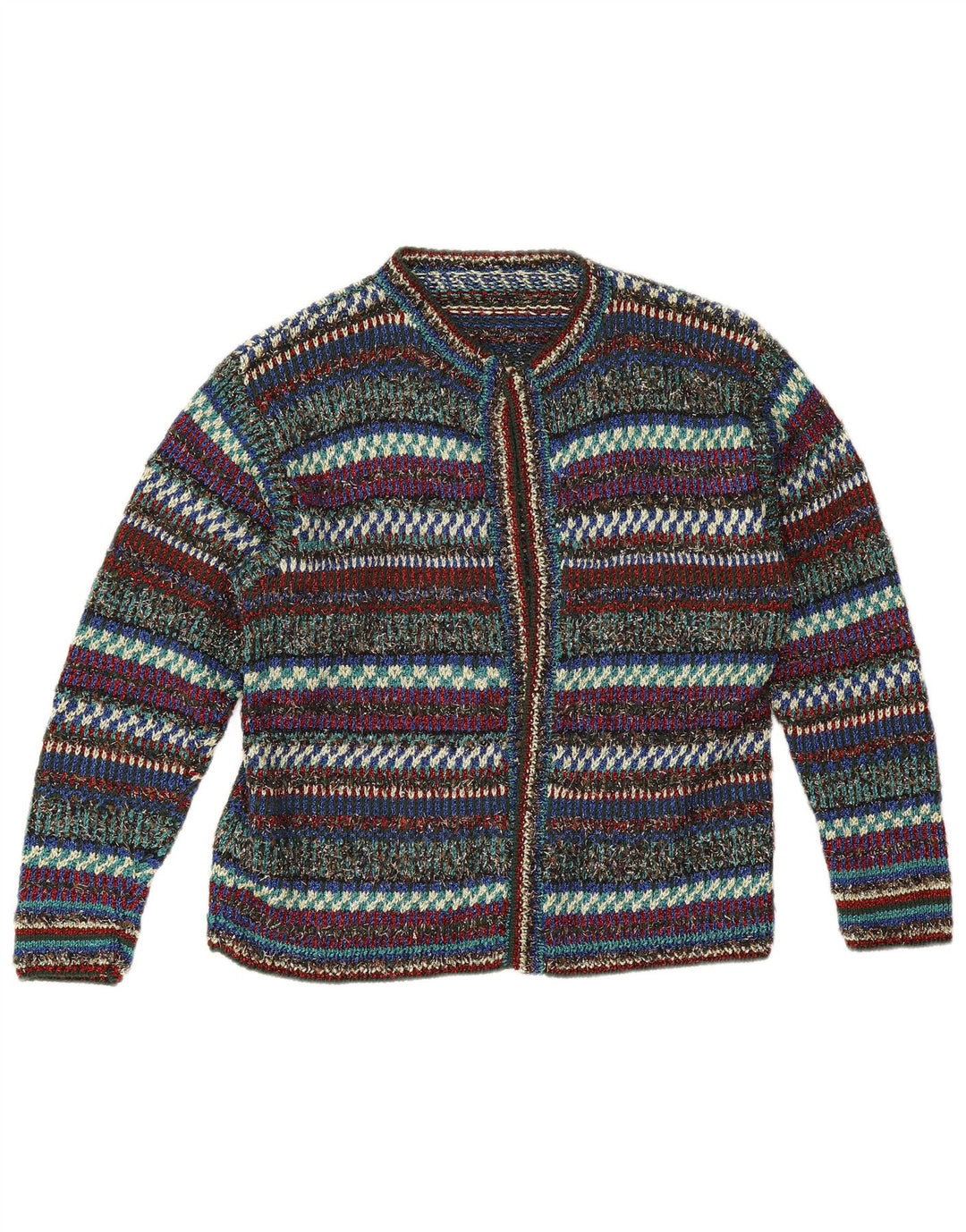 Vintage Womens Open Cardigan Sweater UK 12 Medium Multicoloured Striped