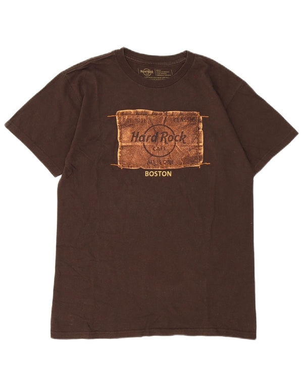 Hard Rock Cafe Mens Boston Graphic Camiseta Top Pequeño Algodón Marrón