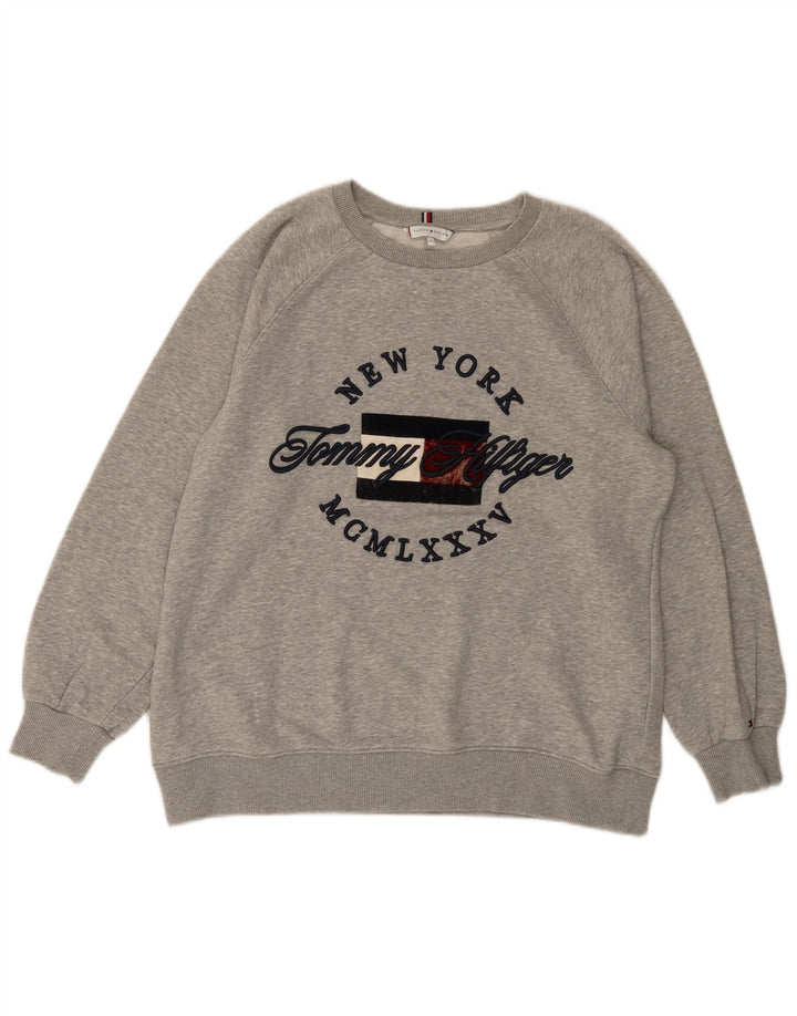 TOMMY HILFIGER Womens Graphic Sweatshirt Jumper UK 14 Medium Grey Flecked