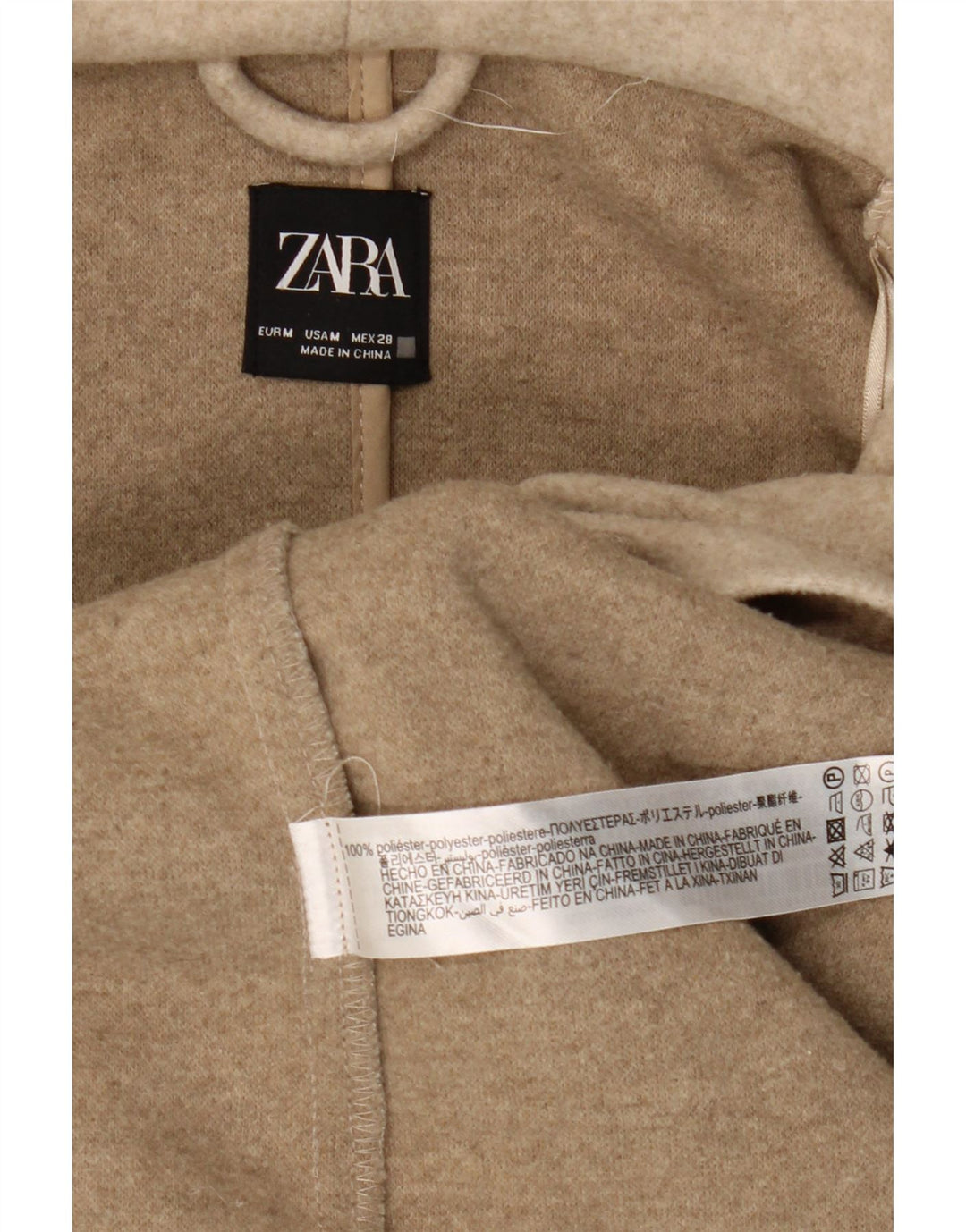 Zara Womens Hooded Overcoat UK 14 Medium Beige Polyester