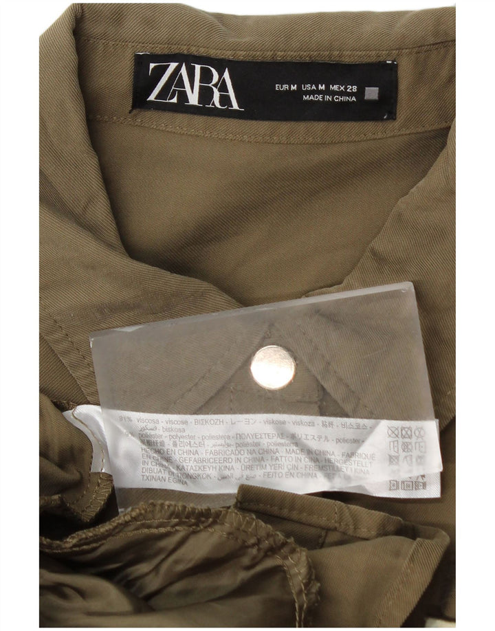Zara Womens Shirt Dress UK 14 Medium Khaki Viscose