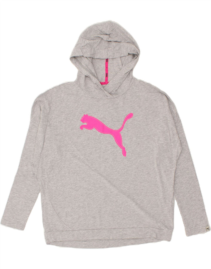 PUMA Womens Oversized Hooded Graphic Top Long Sleeve UK 10 Small Grey Vintage Puma and Second-Hand Puma from Messina Hembry 