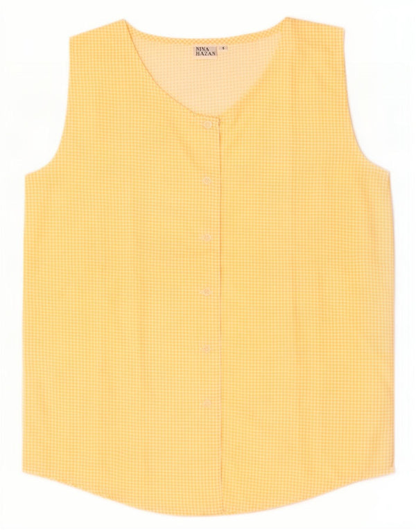 vintage Femmes Chemise sans manches surdimensionnée Blouse UK 10 Petit Chèque Jaune