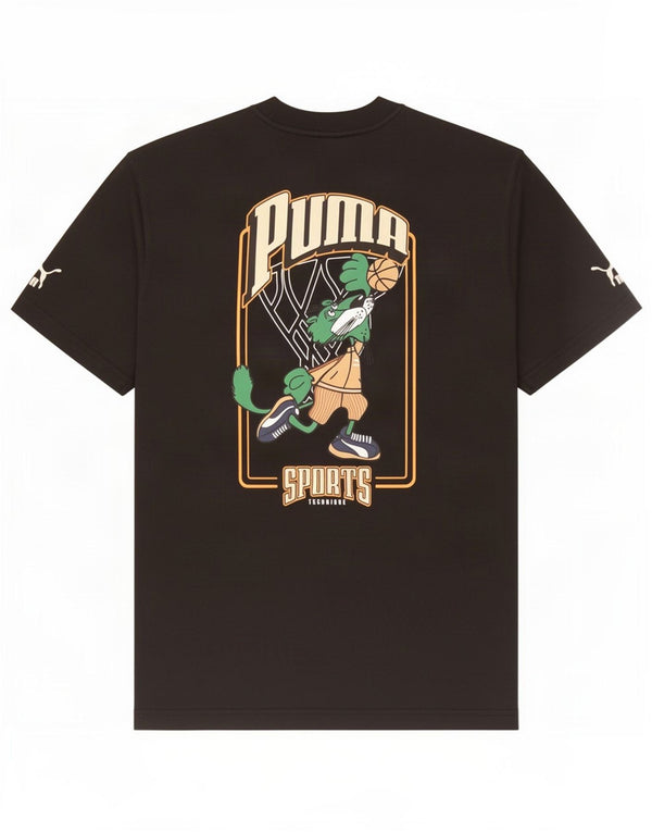 Puma Mens Graphic T-Shirt Top Pequeno Algodão Preto