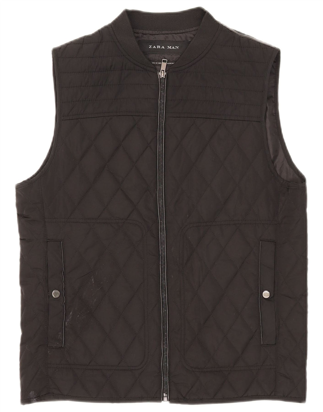 Zara Herre Quiltet Gilet UK 38 Medium Black Polyester