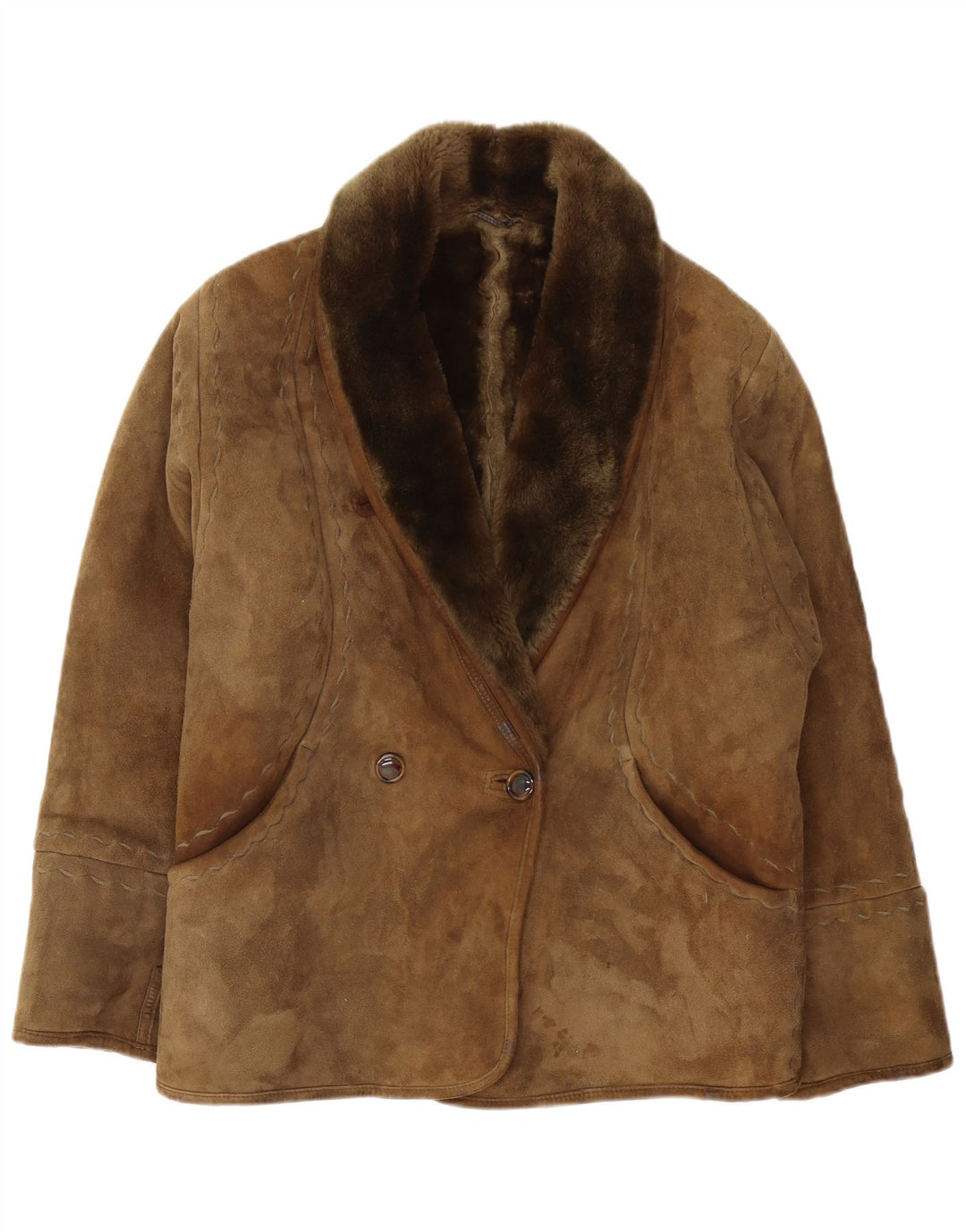 Vintage Womens Shearling Jacket IT 42 Medium Khaki