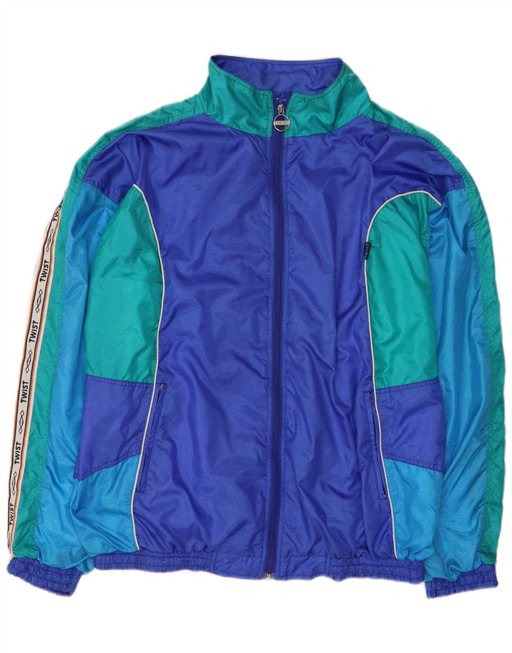 Vintage Mens Graphic Full Tracksuit Large  Blue Colourblock Polyamide