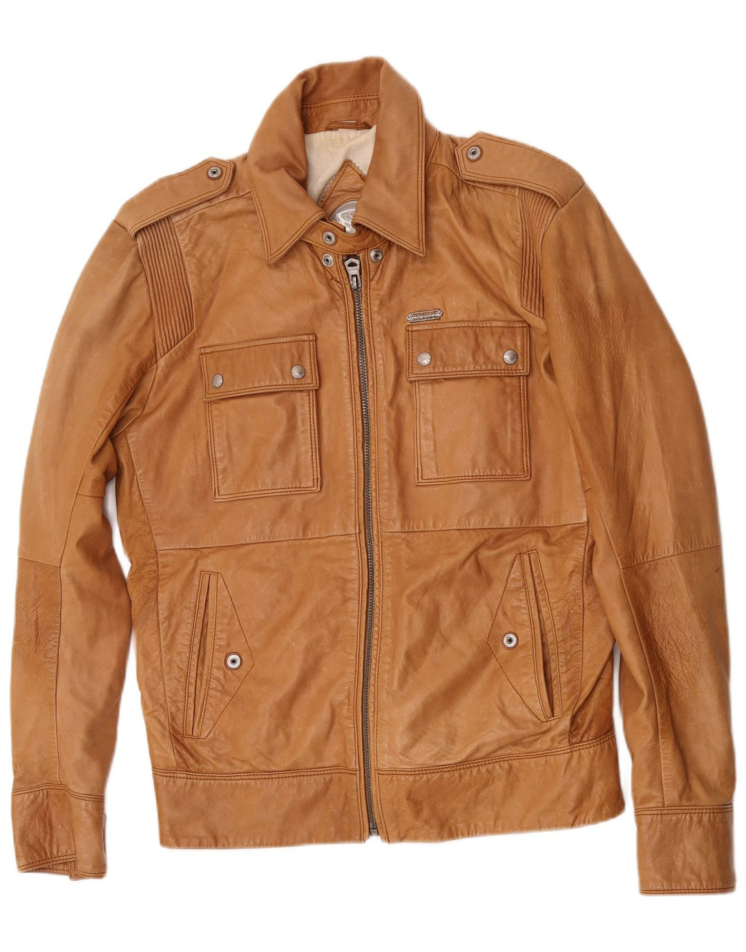 Diesel Mens Leather Jacket UK 38 Medium Beige Leather