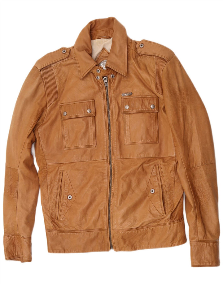 Diesel Mens Leather Jacket UK 38 Medium Beige Leather