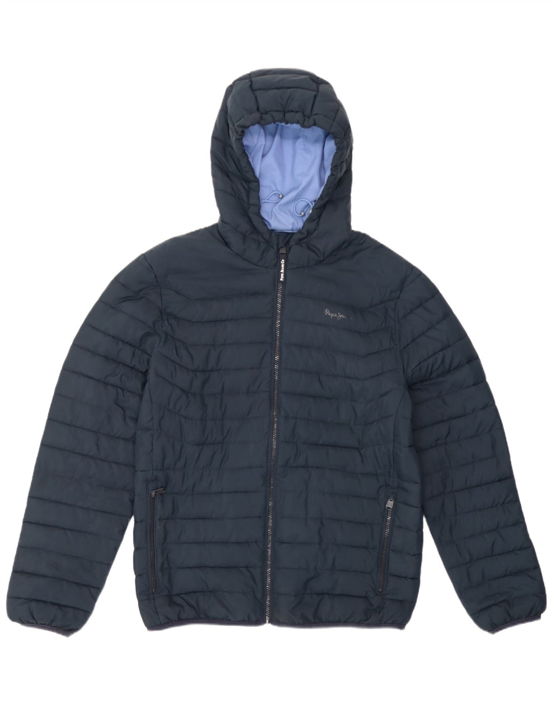 PEPE Jeans Mens Hooded Padded Jacket UK 38 Medium Navy Blue Polyester