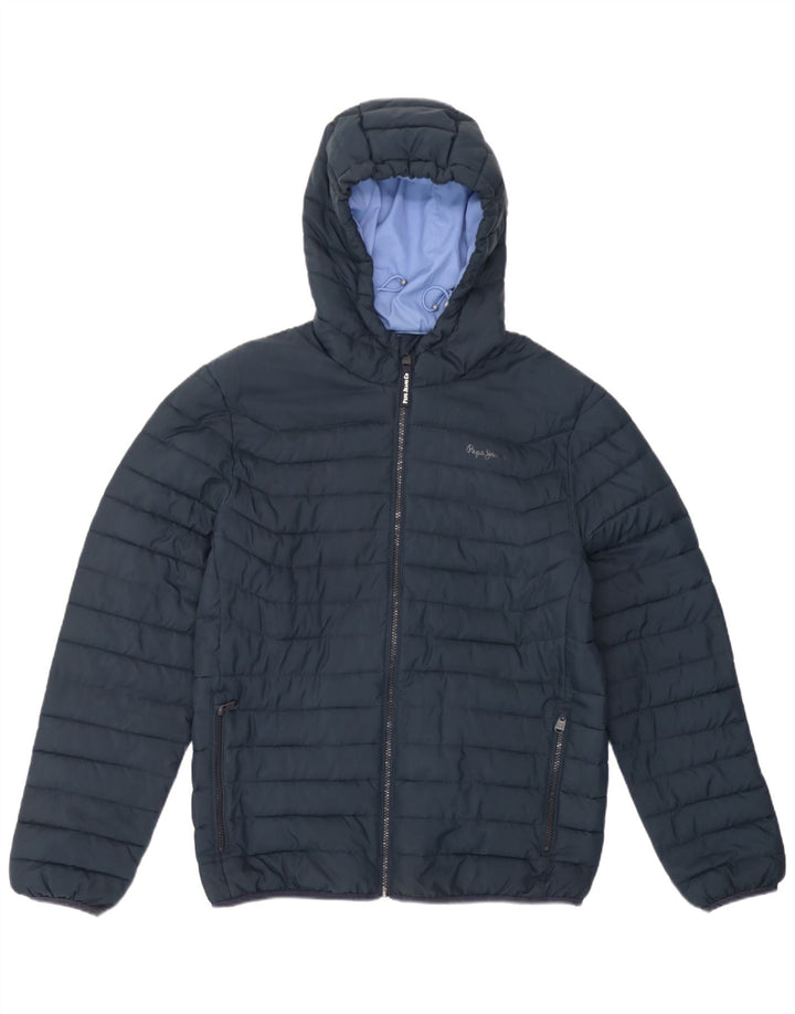 PEPE Jeans Mens Hooded Padded Jacket UK 38 Medium Navy Blue Polyester
