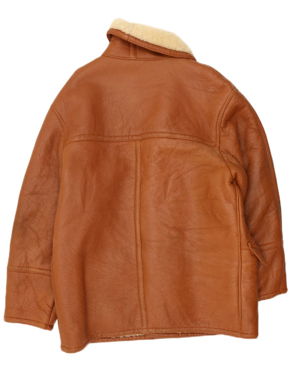 Vintage Herren Zweireihige Lammfelljacke IT 54 2XL Braun