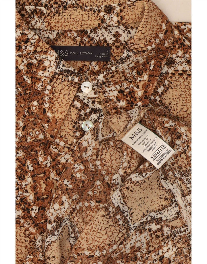 Marks & Spencer Womens Shirt Blouse UK 8 Small Brown Animal Print Polyester