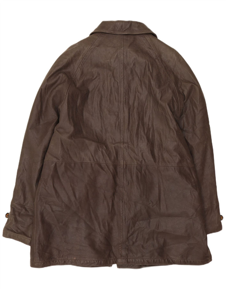 GREEN LEAVES Mens Leather Jacket IT 50 Large Brown Leather
